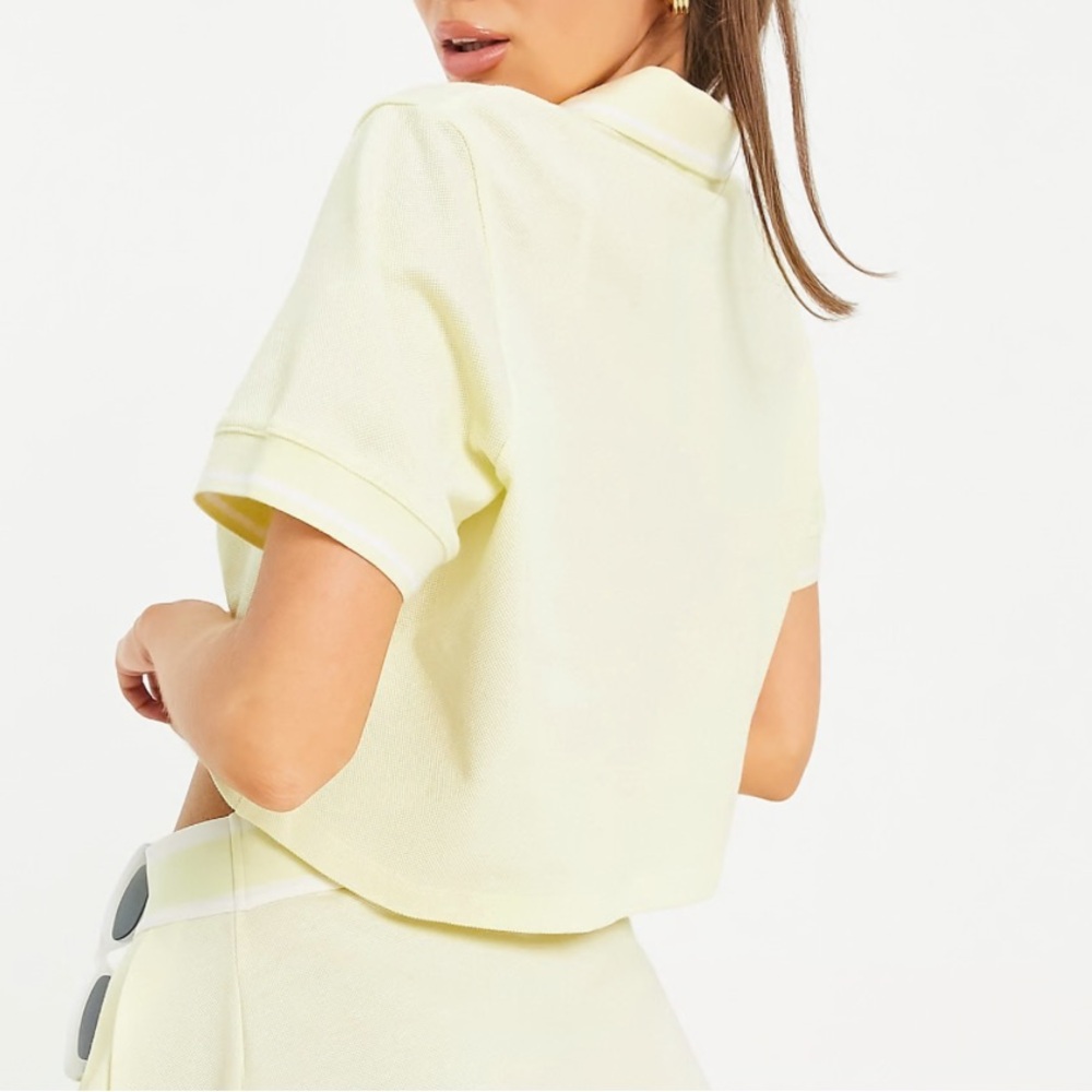 adidas Originals 'Tennis Luxe' logo cropped polo shirt in hazy yellow - Picture 2 of 7